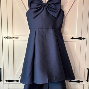 Navy Bow-Front Girls' Party Dress
